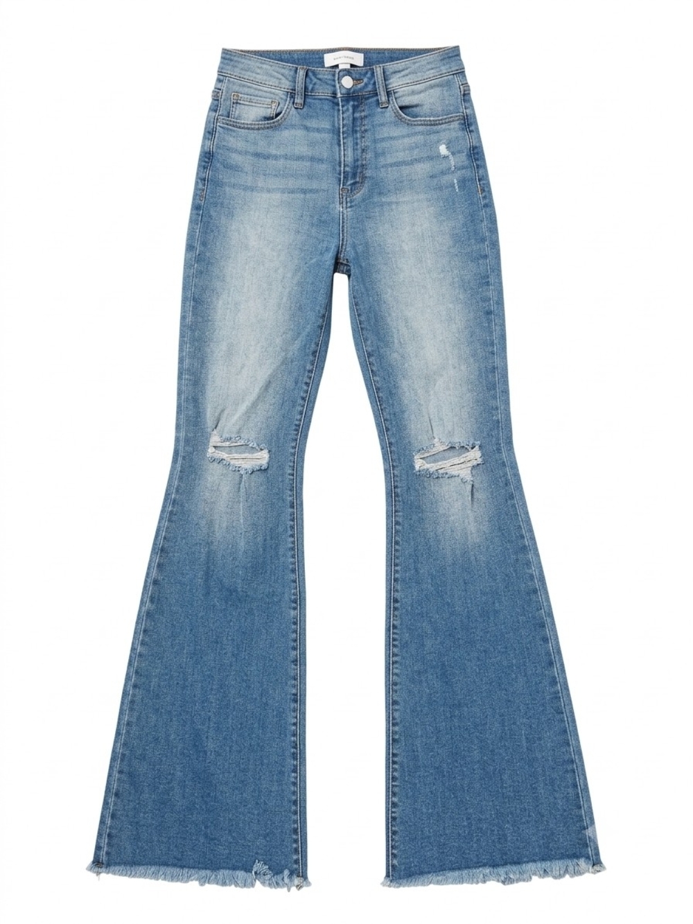 Fashion Nova Medium Wash Distressed Flare Jeans
